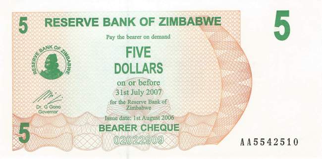 5 Dollars Zimbabwe p.38 2006